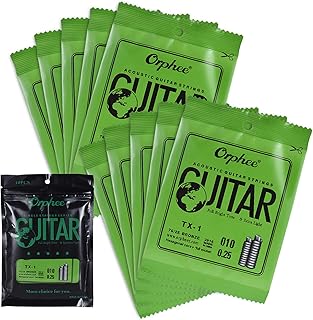 IUPPA TX-1 Single String Replacement for Acoustic Folk Guitar 1st E-String (.010) 10-Pack High-Carbon Steel Core 75/25 Phosphor Bronze Extra Tension