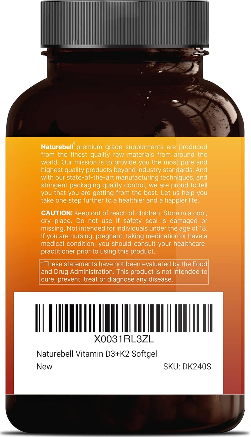 Vitamin D3 5000 IU & K2 MK7 100mcg, Infused with Virgin Coconut Oil, 240 Softgels, 8 Months Supply, 2 in 1 Formula, Duo-Ack Vitamin D3 K2, Third-Party Tested | Non-GMO | No Gluten : Health & Household