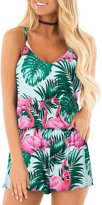 RAISEVERN Womens Rompers for Summer Casual Short Jumpsuits with Pockets 2026 Spaghetti Straps Cami Beach Vacation Clothes