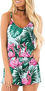Womens Romper Summer Casual Short Jumpsuit Adjustable Spaghetti Straps Sleeveless Cami 2025 Rompers with Pockets
