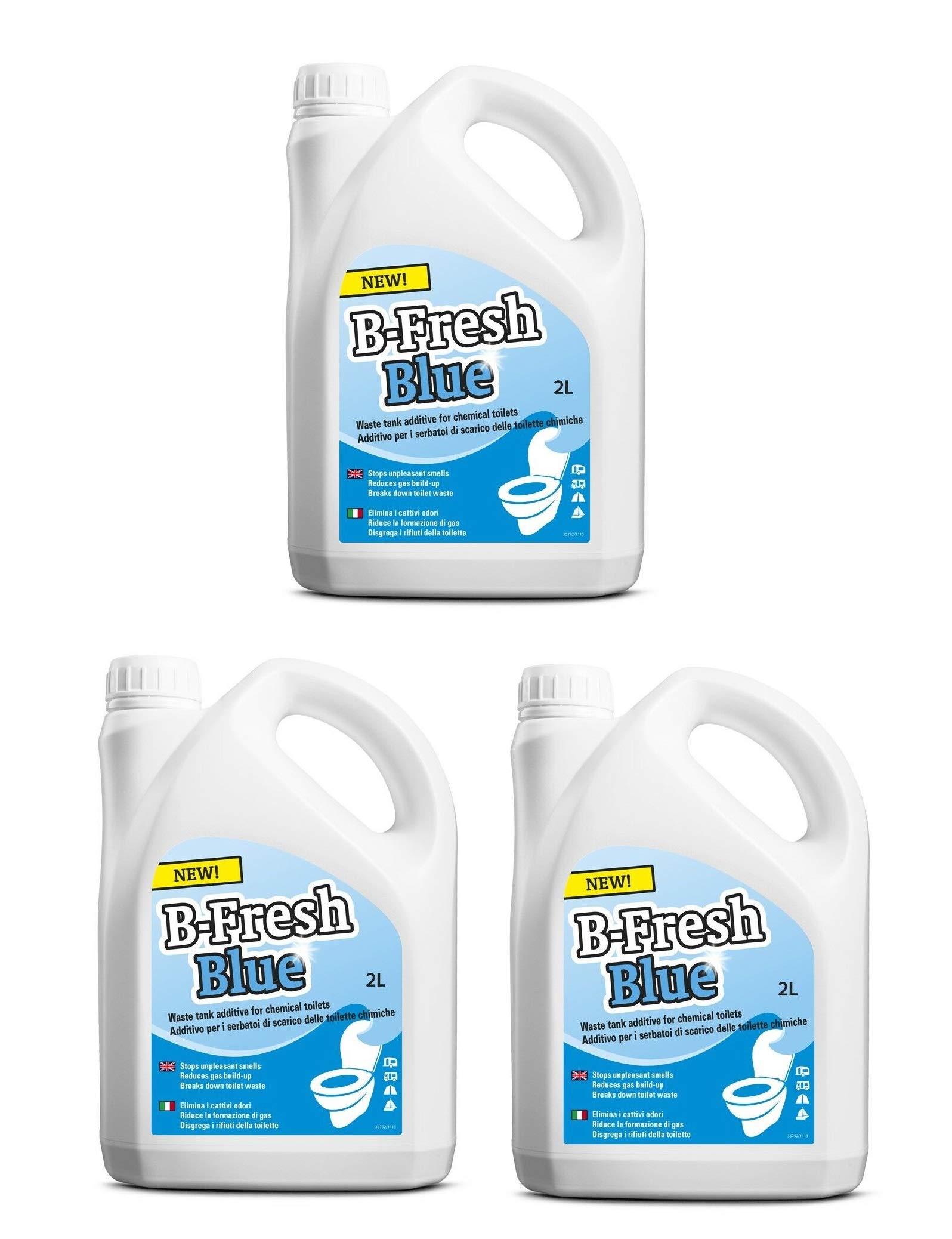 3 PEZZI - LIQUIDO FLUIDO B-FRESH BLUE DA 2 LITRI - ELIMINA CATTIVI ODORI - IDEALE PER WC PORTATILI E CAMPER