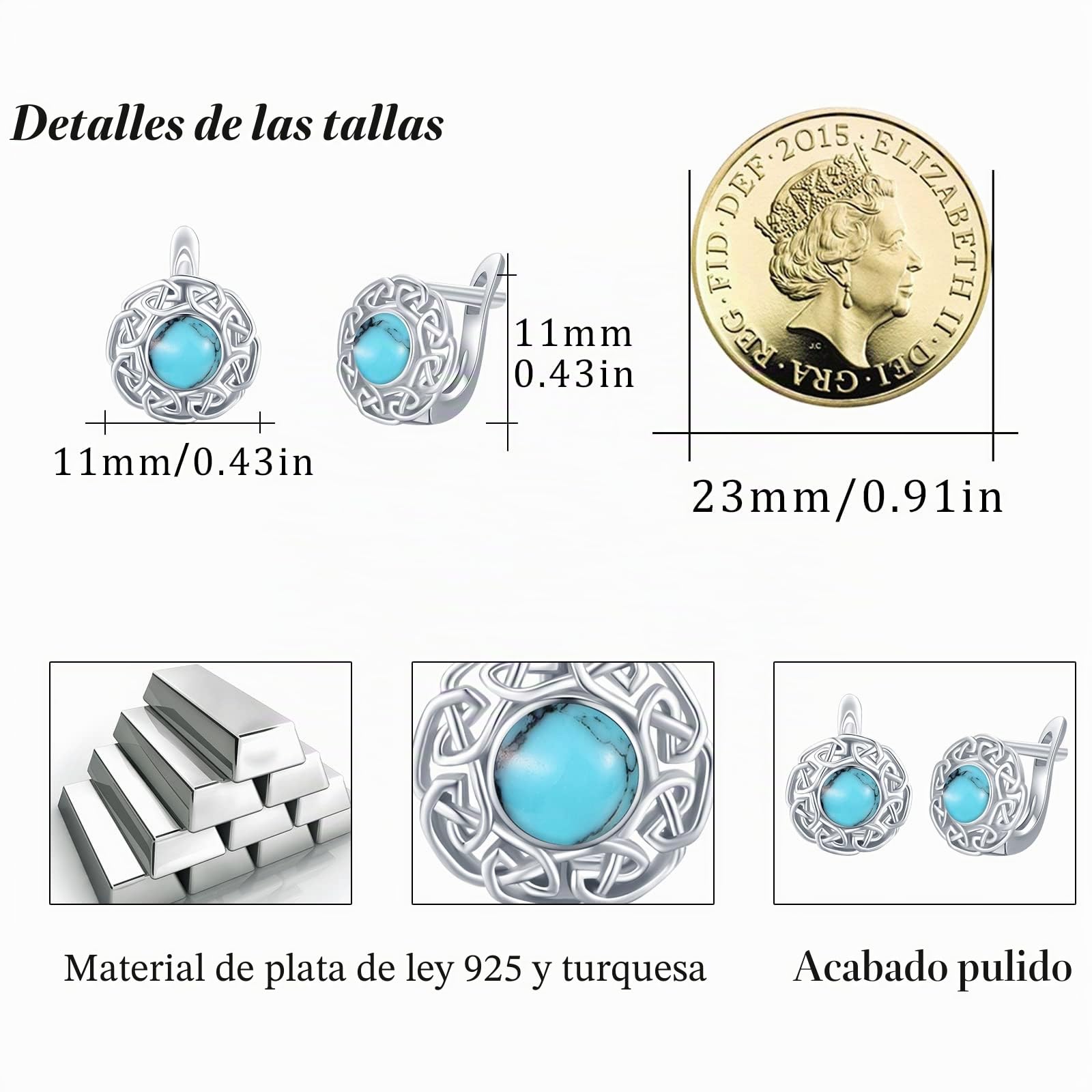 Pendientes de aro turquesa para mujer, plata de ley 925, turquesa celta, pendientes de nudo celta, hipoalergénicos, San Valentín para mujeres, niñas, niños, Plata de ley