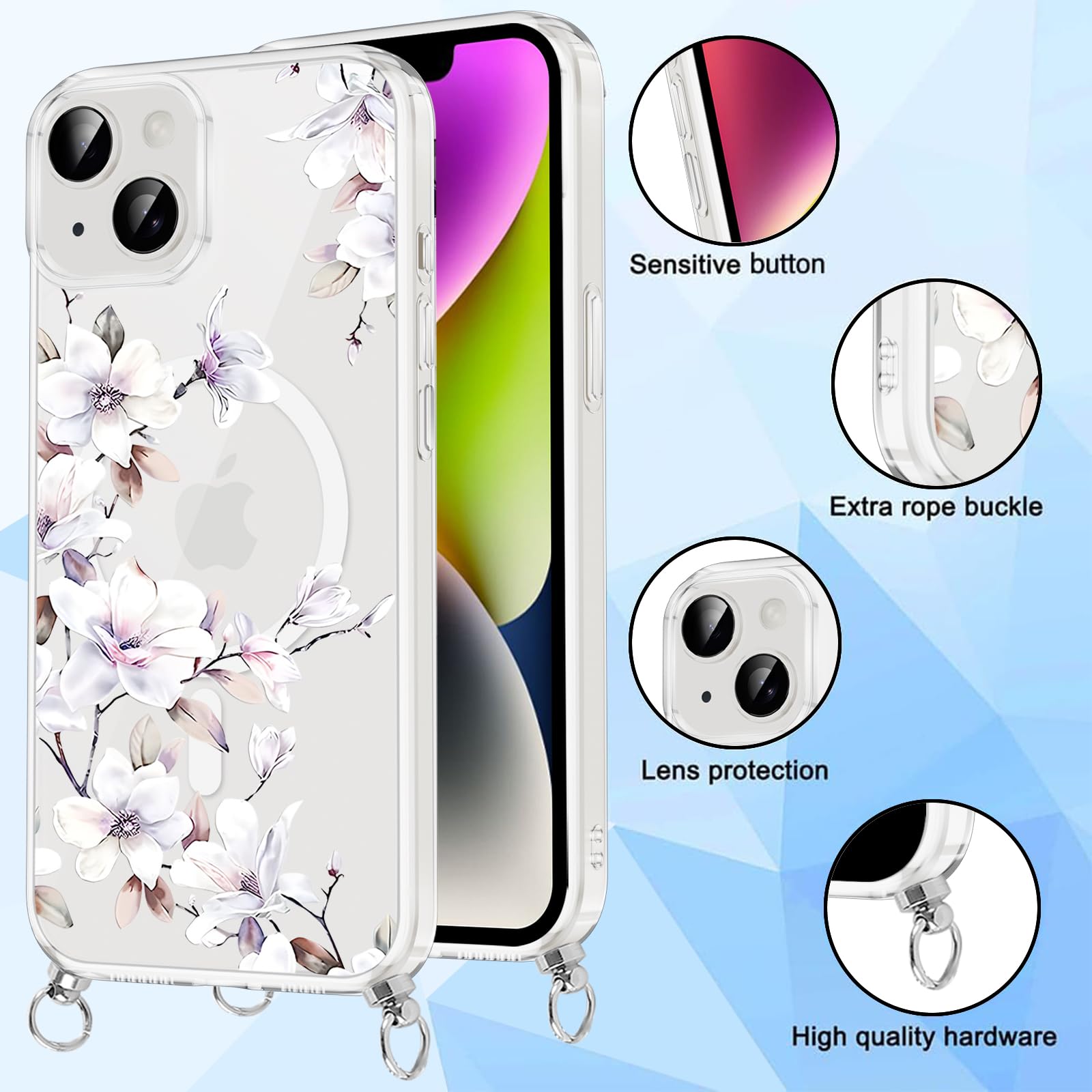 Xylota Custodia Magnetica Con Tracolla Per IPhone 14 – PC Traslucido Con Protezione Fotocamera 8K – Grigio - 2