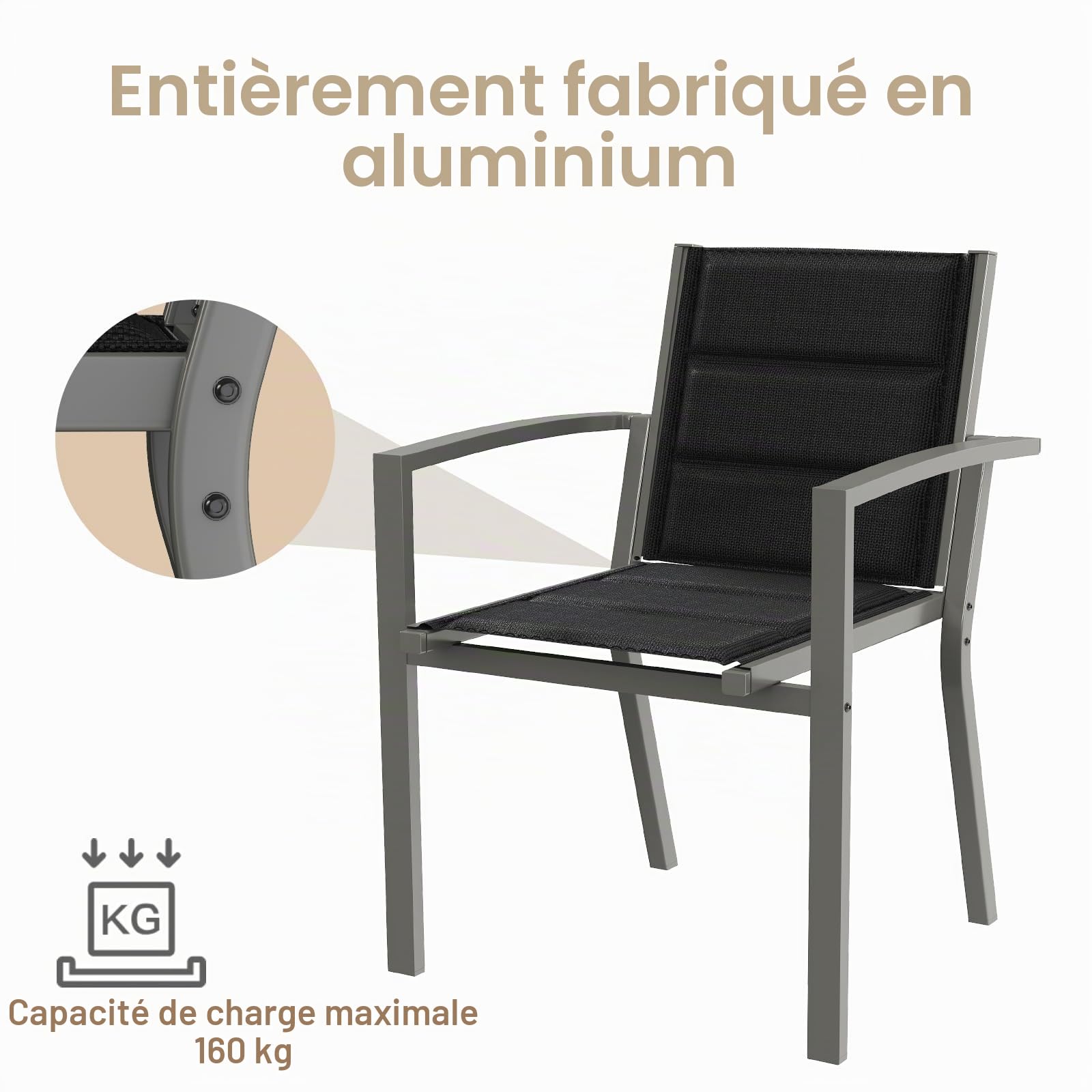 Devoko Chaises De Jardin Set De 6, Chaise De Salle À Manger Empilable en Aluminium, Fauteuil Jardin, Piscine, Terrasse, Salle À Manger, Meubles d'extérieu, Gris Clair