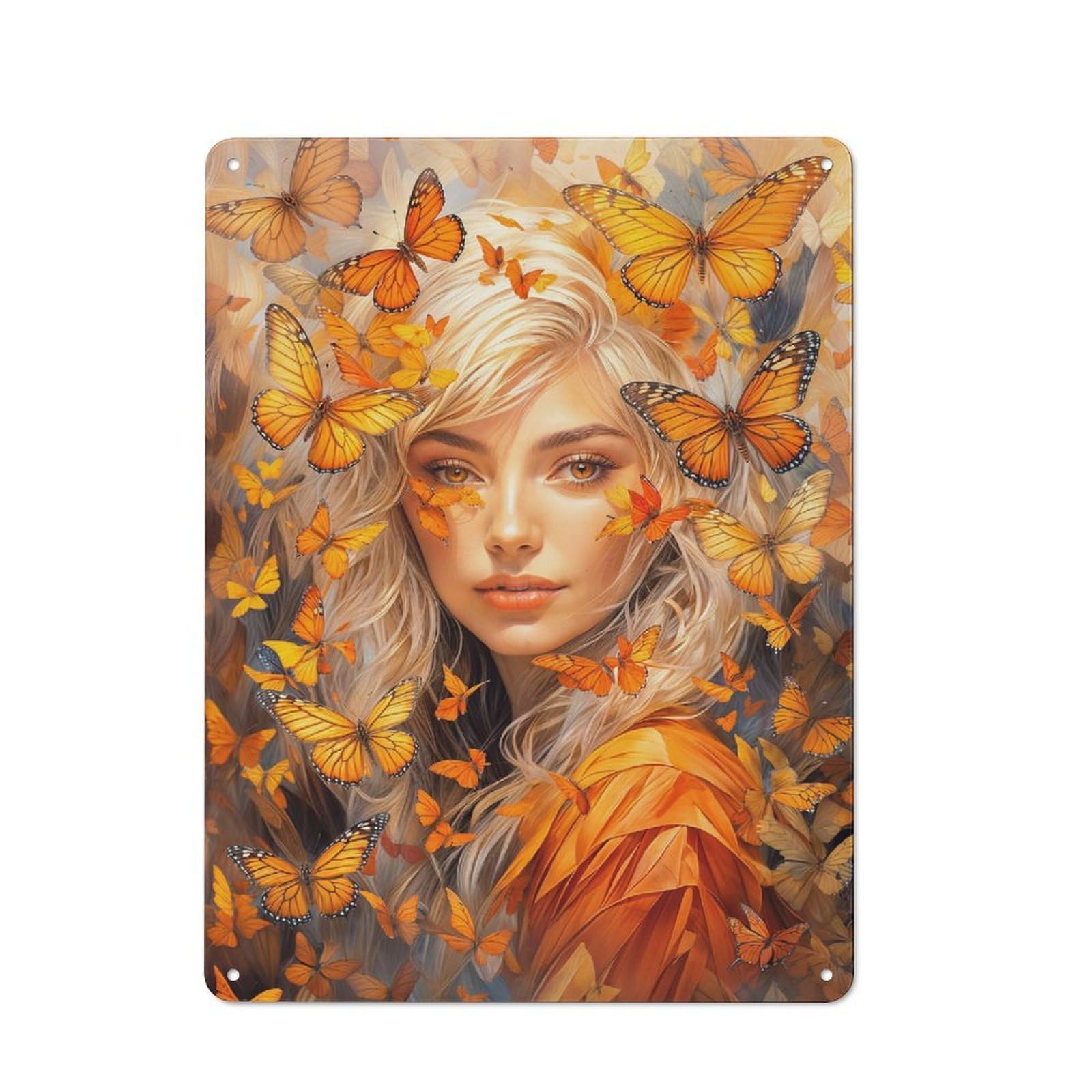 Junmoney Girls With Butterflies Country Metal Wall Decor 40X30cm, Country Metal Sign For Kitchen, Cottage, Porch Or Garden Room