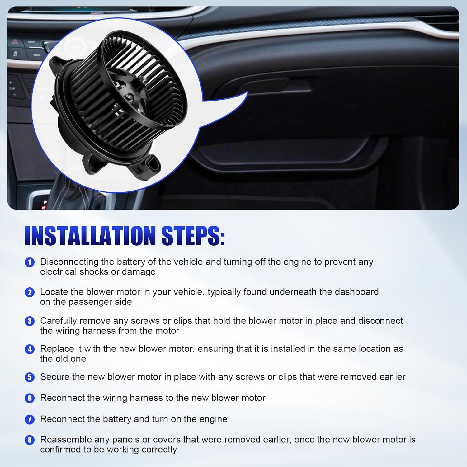 Front AC Blower Motor with Fan Fits for 2015 2016 2017 2018 2019 2020 2021 2022 2023 Ford Transit 150 250 350 HVAC Heater Blower Motor Transit Van Replaces# BK2Z19805B 75051 2311934