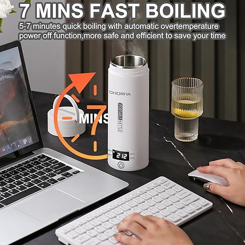 Miniatura 5 de Hervidor eléctrico pequeño de viaje para té, café, tetera portátil, 13.5 fl oz con 4 preajustes variables, hervidor eléctrico pequeño de acero