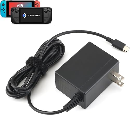 Cargador para Nintendo SwitchSwitch LiteSwitch OLEDSteam Deck, adaptador de CA de 15 V2.6 A, cargador portátil de carga rápida con cable USB-C de 5
