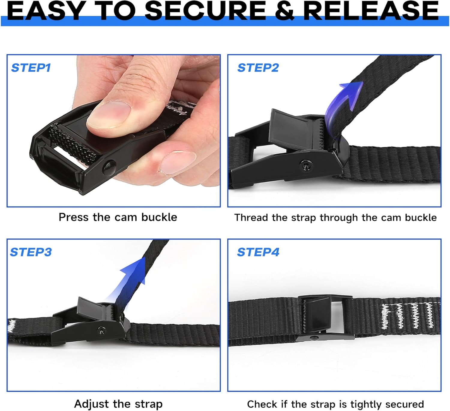 Lashing Straps, 12ft x 1 Inch Wide Cinch Strap with Buckles Adjustable Cam Straps, 1763lbs Heavy Duty Quick Pull Release Utility Nylon Black Cargo Tie Down Straps for Kayak Trucks Trailer Box, 12 Pack - Image 5