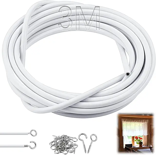 Gusanillo para Cortinas 3m - Sistema Tensor Flexible con Ganchos para Visillos y Ducha