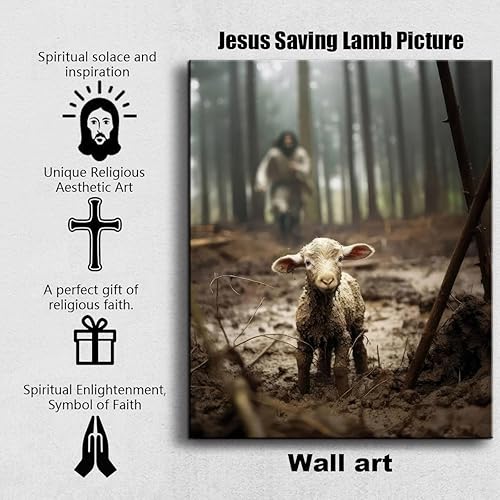 Miniatura 5 de Lienzo de Jesús y cordero para pared, diseño de Jesús corriendo después del cordero perdido, lienzo impreso en lienzo cristiano cordero de Dios,