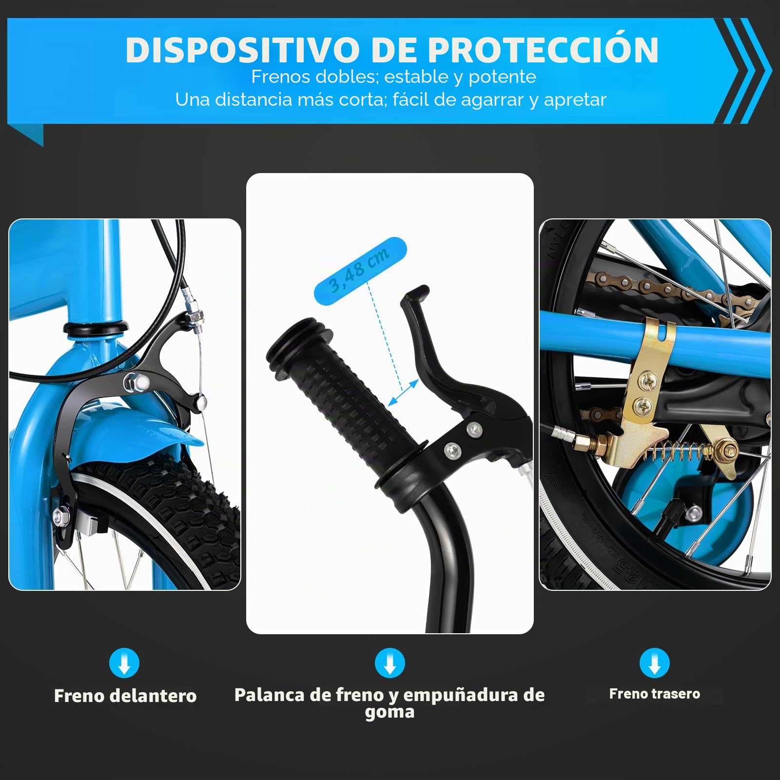 Bicicleta infantil de 14 pulgadas, bicicleta a partir de 3 – 6 años para niña, color blanco, bicicleta infantil con guardabarros y freno delantero y trasero combinado, de acero al carbono de