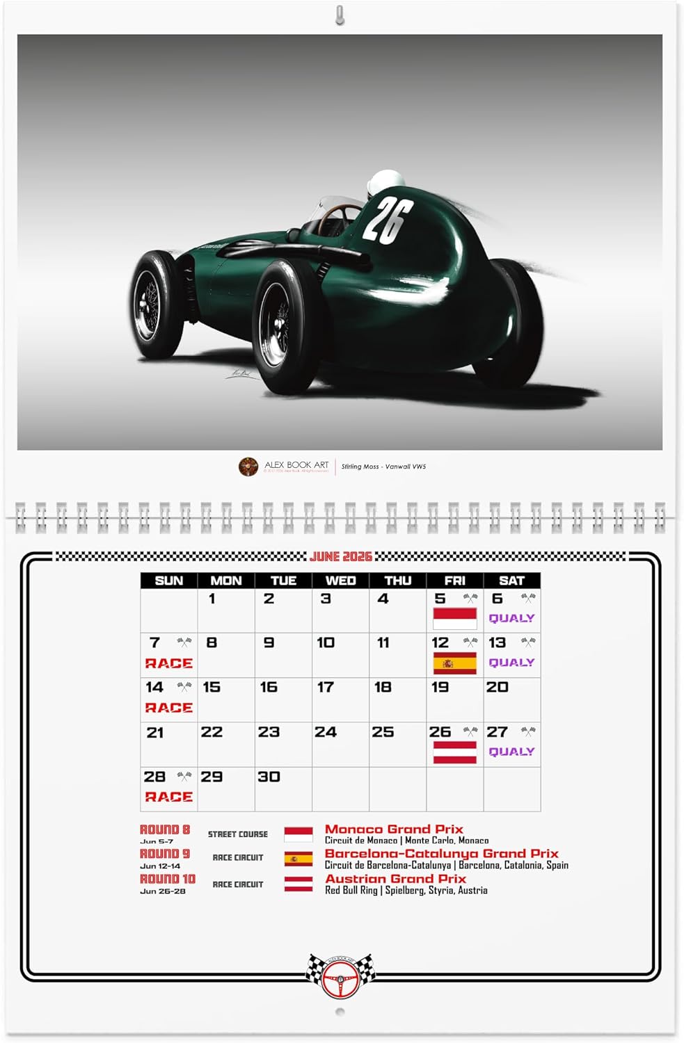 2026 Motorsports Wall Calendar | Full Formula Racing Schedule for All Races | Arts of Legendary Drivers & Cars | Best Home, Office, Garage Décor Gift for F1 Fans - Image 7