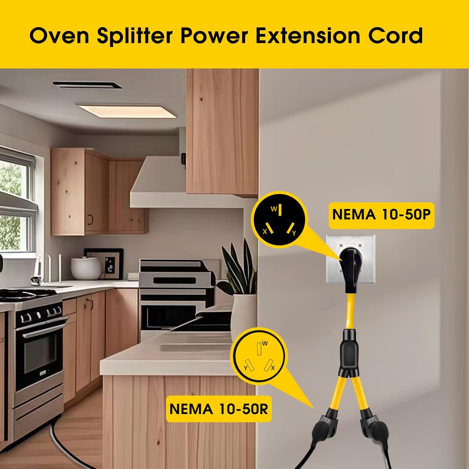 3 Prong 50 Amp Y Splitter for EV Charger and Older Ranges, NEMA 10-50P to 10-50R/6-50R Adapter for EV Charger at 50A Older Welder Outlet (Pre-1996) 125/250V, STW 3-Wire 6 AWG, 3FT