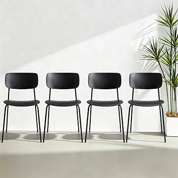 Stackable Waiting Room Chairs Set of 4, Plastic Seat & Back, Black