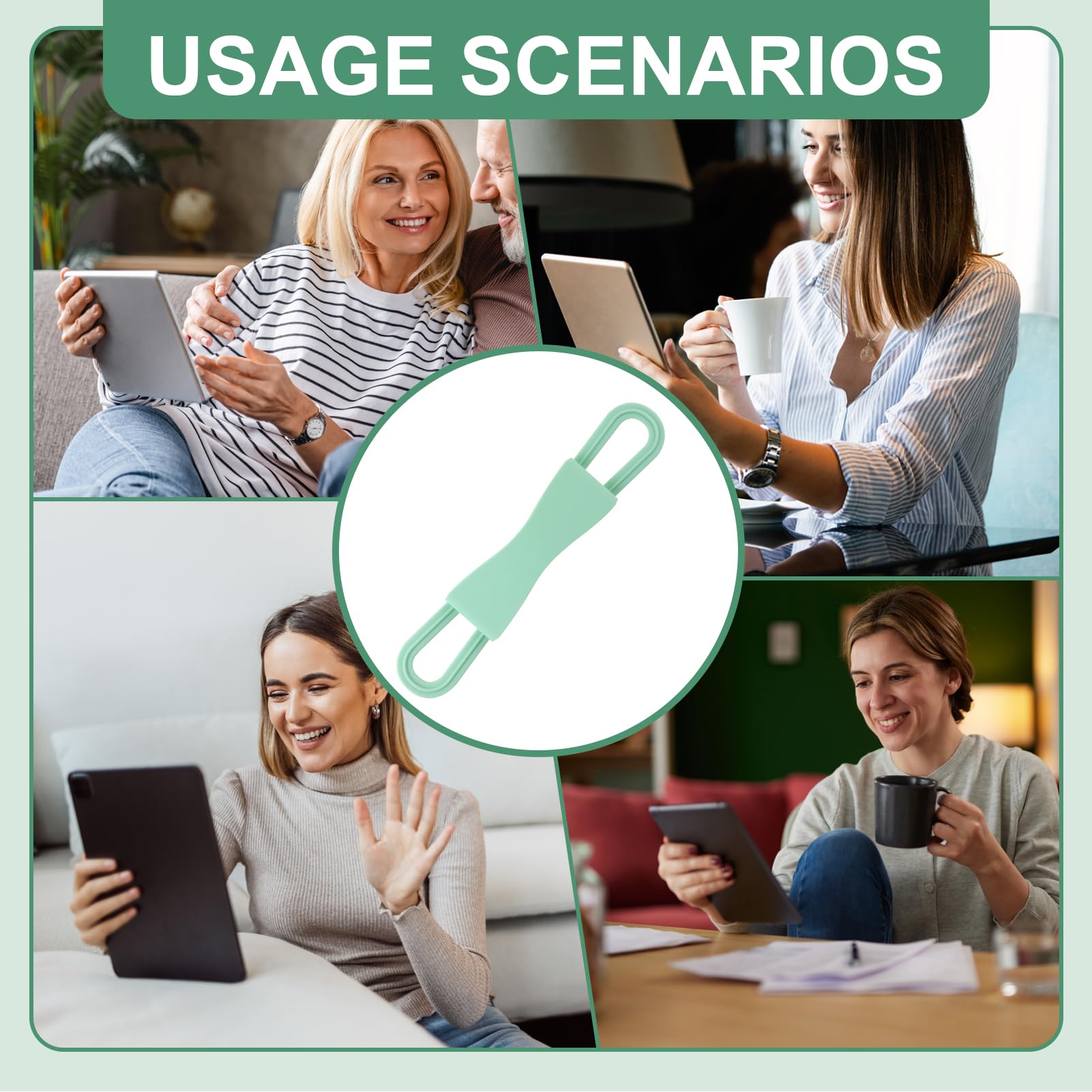 Ergonomic Silicone Hand Strap Holder for Tablet & E-Reader, Compatible with Kindle 4.7"-8", Matcha Green