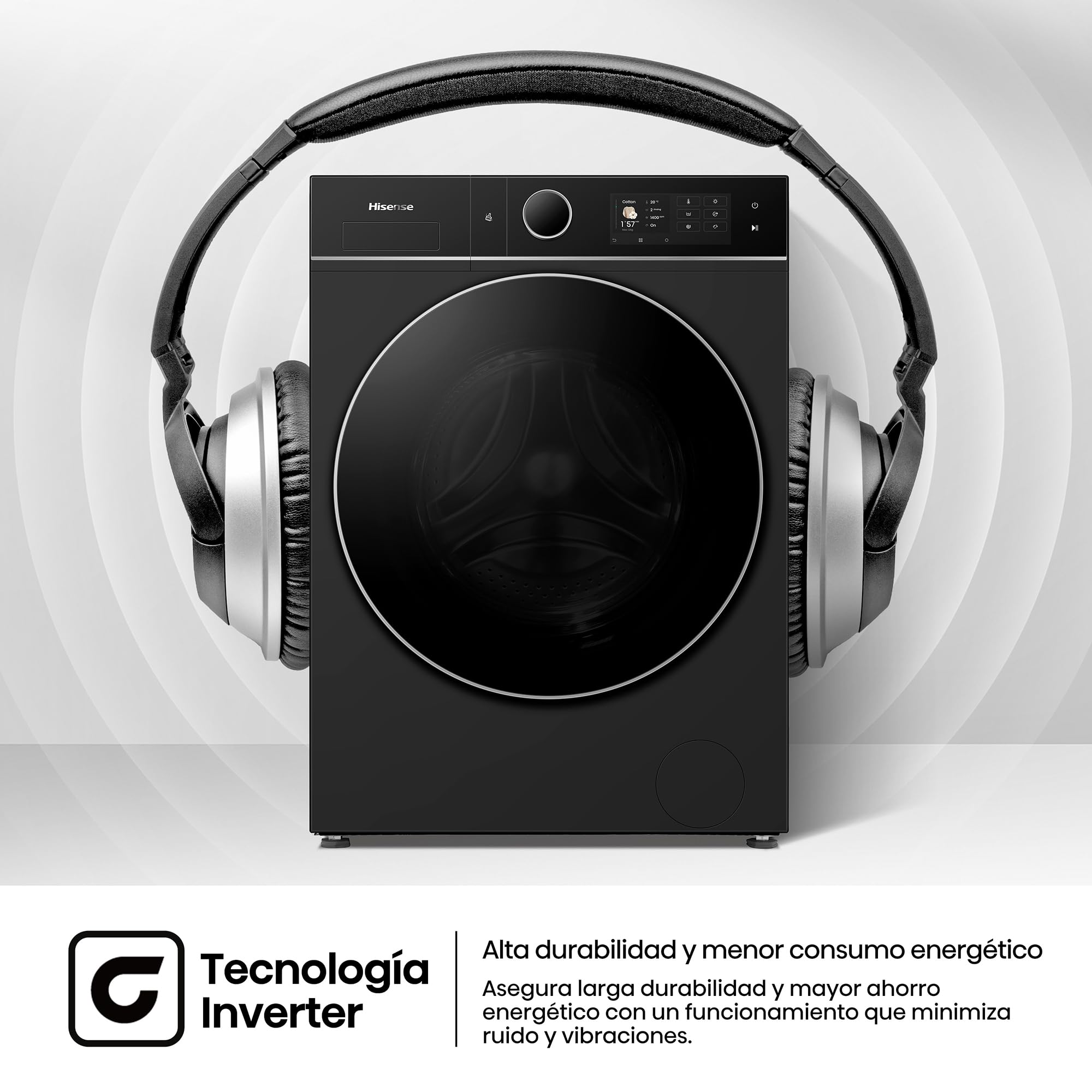 Hisense WD5I1245BBRH - Lavasecadora 12 kg/8 kg, Clase A, Fondo 60cm, 1400 rpm, Máxima Eficiencia AAAA, Bomba de Calor, Lavado y Secado Super, Filtro Optimizado, Lavado y Secado 49', iFit™, Negro
