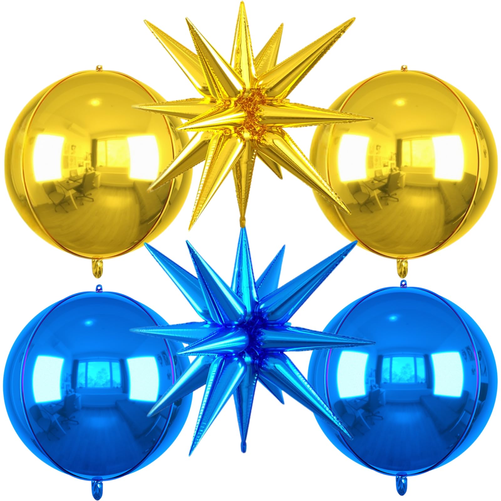 6pcs 22 inch Blue Gold Star Balloons and 4D Large Foil Balloons, Gold Foil Star Balloon Dark Blue 4D Aluminum Balloon For Birthday Baby Shower Party