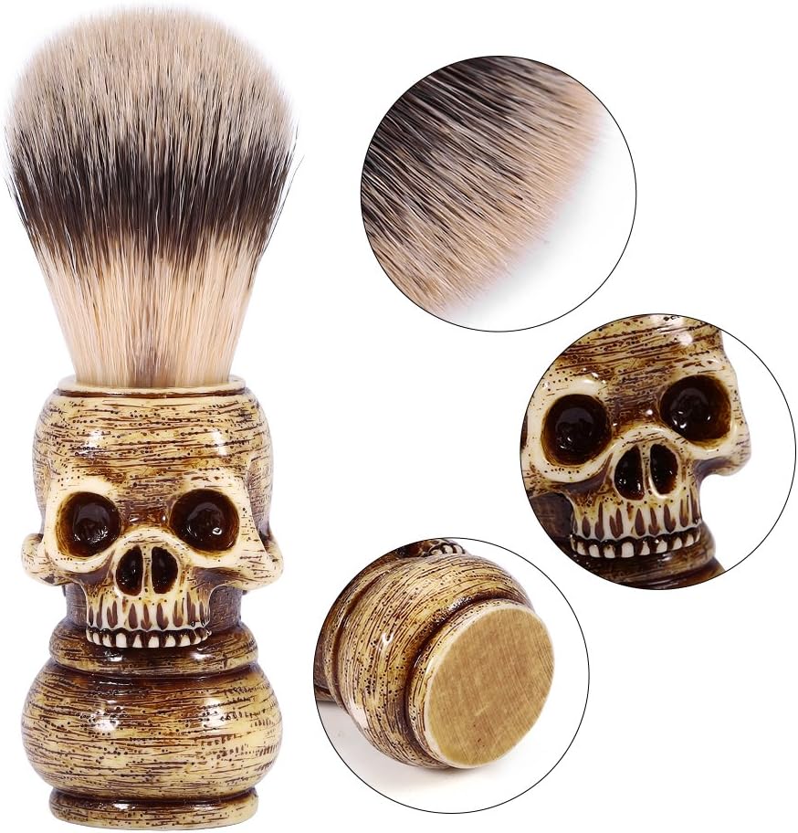 Skull Head Shaped Handle Beard Brush Designed for Your Best Wet Shave, Hand Crafted with Resin Men's Grooming Hair Brush Tool Shave Beard Brush Mens Shaving Cream Soap Brush