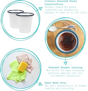 Argon Tableware Enamel Tumbler - 300ml - Blue - Metal Drinking Cup Teacup Coffee Tumbler Set Hot, Cold Drinks Cup for Home, Kitchen, Dining, Travel, Camping, Hiking & Outdoor Use