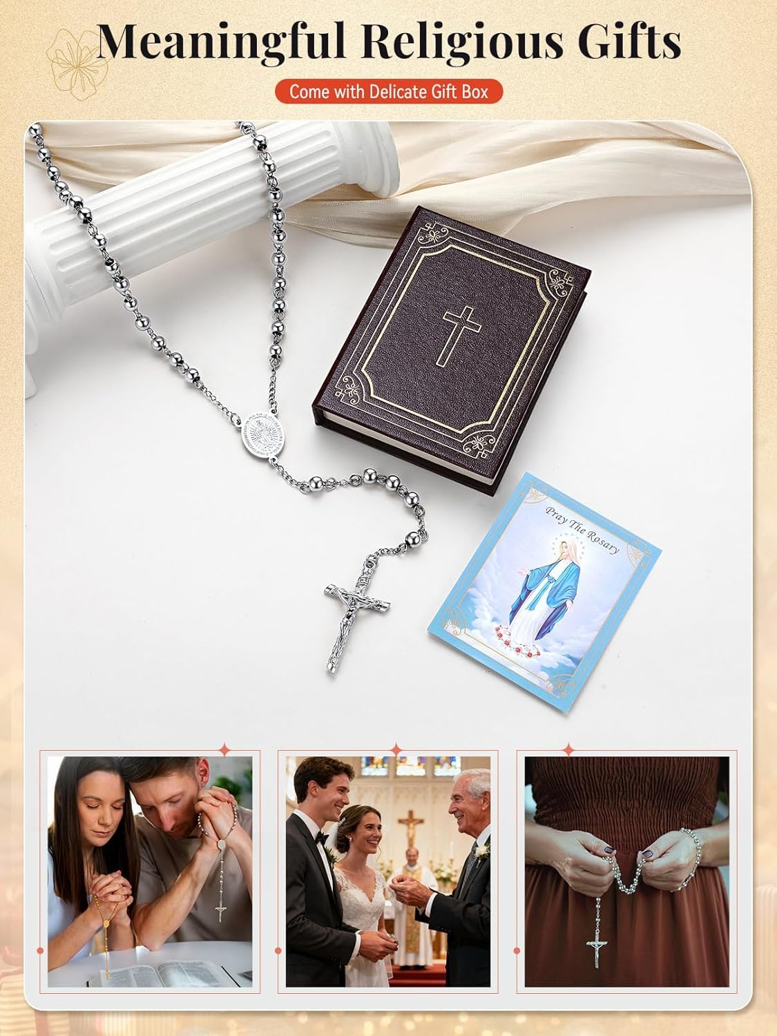FaithHeart Virgin Mary Rosary for Women, Gold/Silver/Rose Gold/Black Stainless Steel Rosary Necklace for Women Dainty Catholic Gifts with Pray Card and Gift Box - Image 7