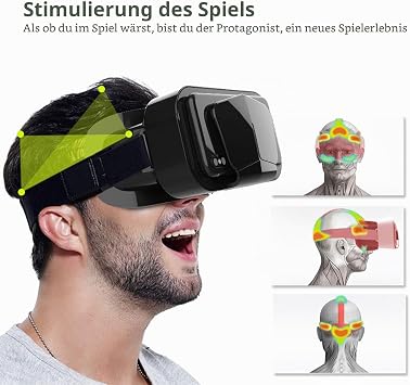 3D VR Virtual Reality Headset Am Kopf Getragene VR-Brille für Handy-Videospiele Universeller Weicher Komfortabler VR-Brillen-Viewer für OS Android 360 Grad