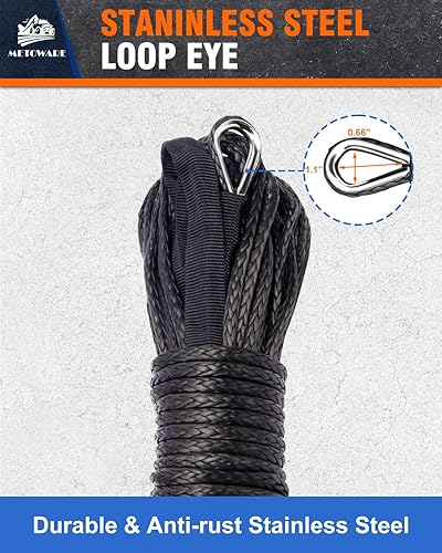 Miniatura 10 de METOWARE Cuerda de cabrestante sintética, línea de cable de cabrestante de 14 pulgadas x 50 pies, 10000 libras con funda protectora para vehículos