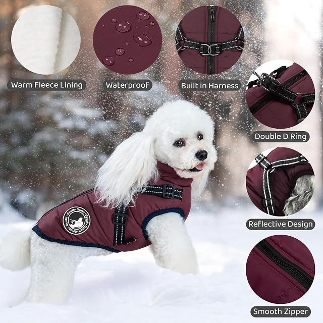 Foto 2 de 8 de Gyuzh Abrigo para perro con arnés, abrigo de invierno para perro, chaqueta de forro polar para perro