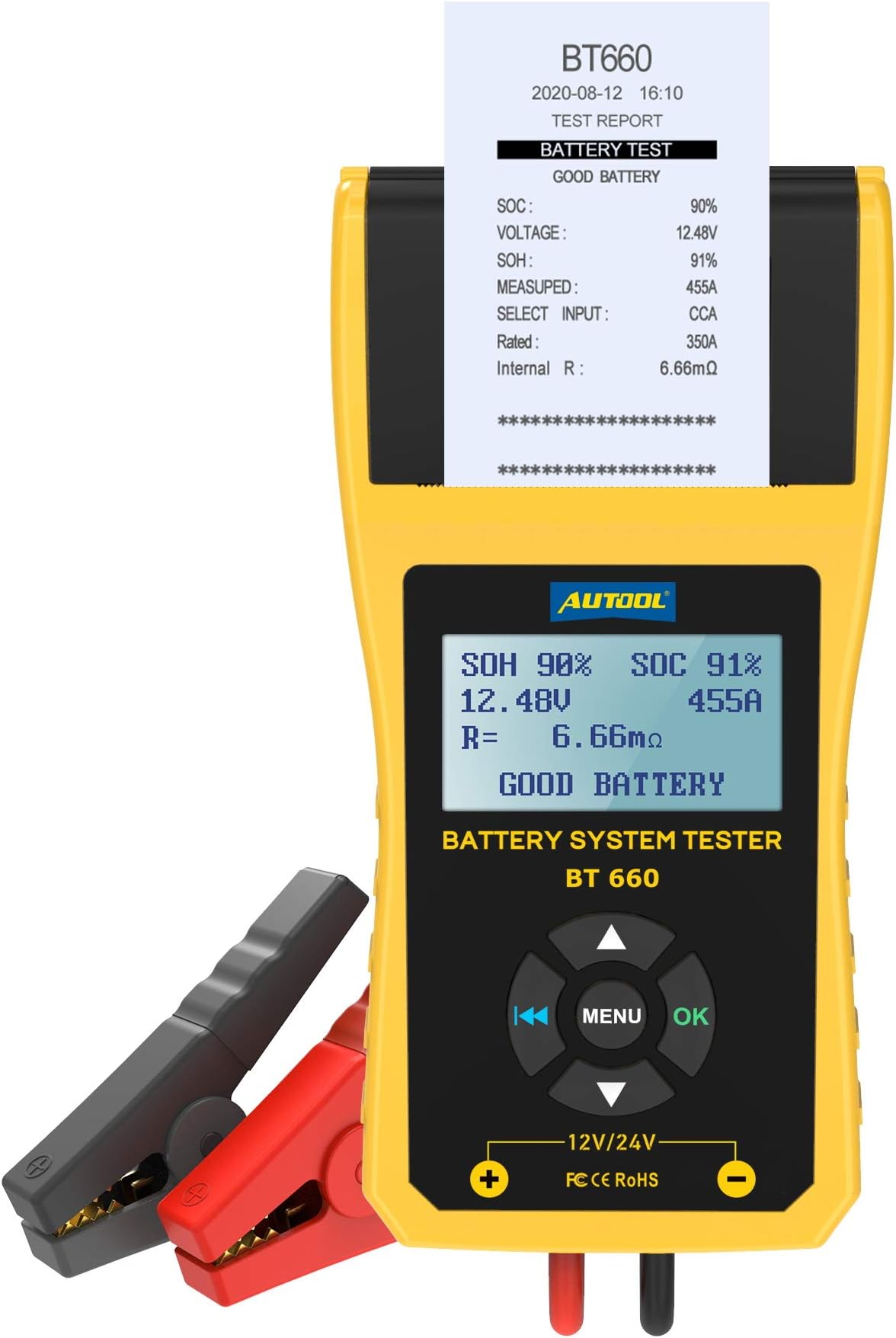 AUTOOL BT660 Car Battery Tester 12V/24V Auto Battery Checker Conductance Tester Automotive Battery Tester Analyzer for Heavy Duty Trucks, Light Duty Truck, Cars
