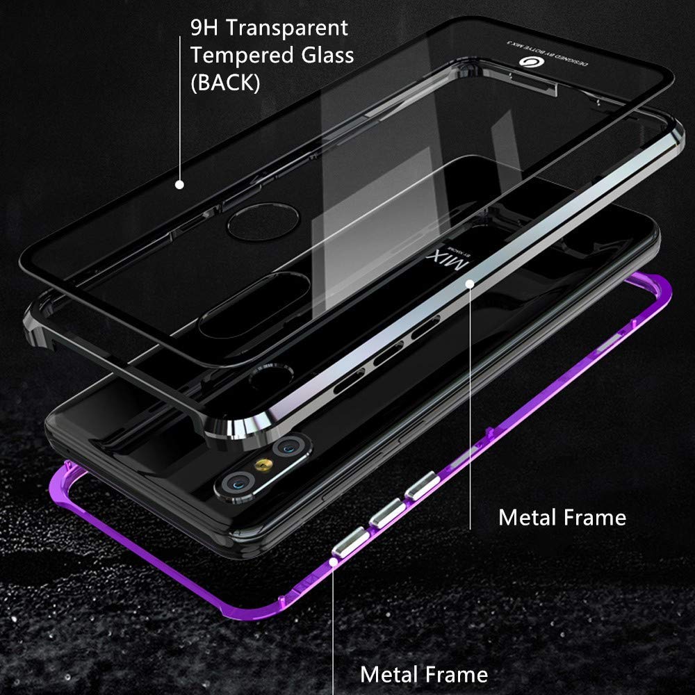 Hkess Custodia per Xiaomi Redmi Note 8 Cover Magnetica Adsorbimento Tecnologia 360 Gradi Full Body Protezione Cassa Bumper in Metallo Schermo Intero Prima e Dopo Trasparente Vetro Temperato Case,Nero