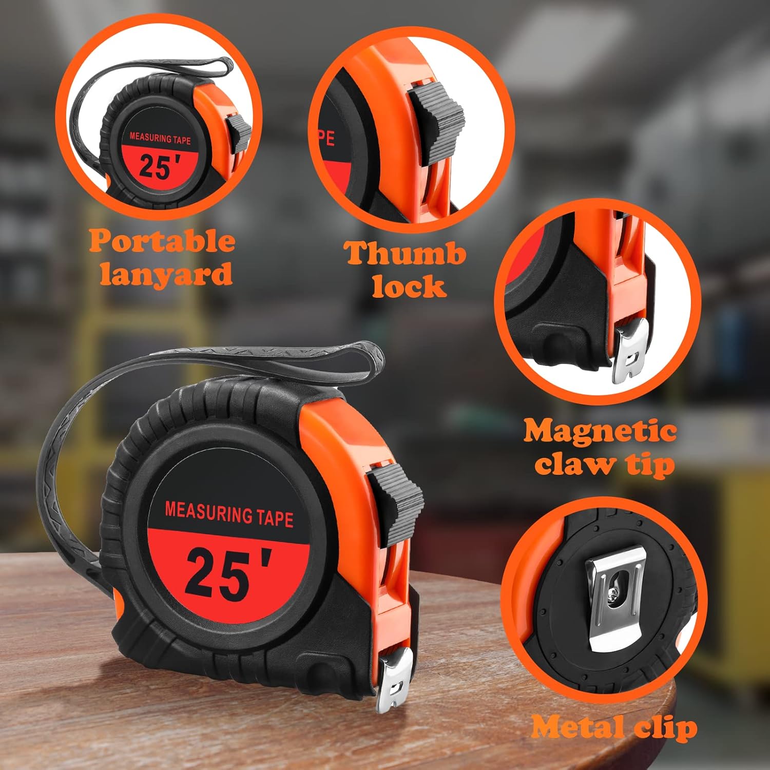 Xuhal 12 Pieces 25 ft Tape Measures Bulk Retractable Measuring Tapes Easy Read Measurement with Pause Buttons for Adults Engineer Decorator, Standard Inches and Metric