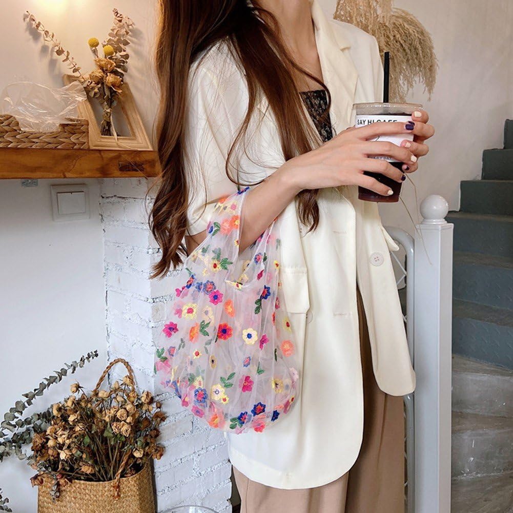 Amazon.com: Haiyou Embroidery Flower Handbag Transparent Mesh 