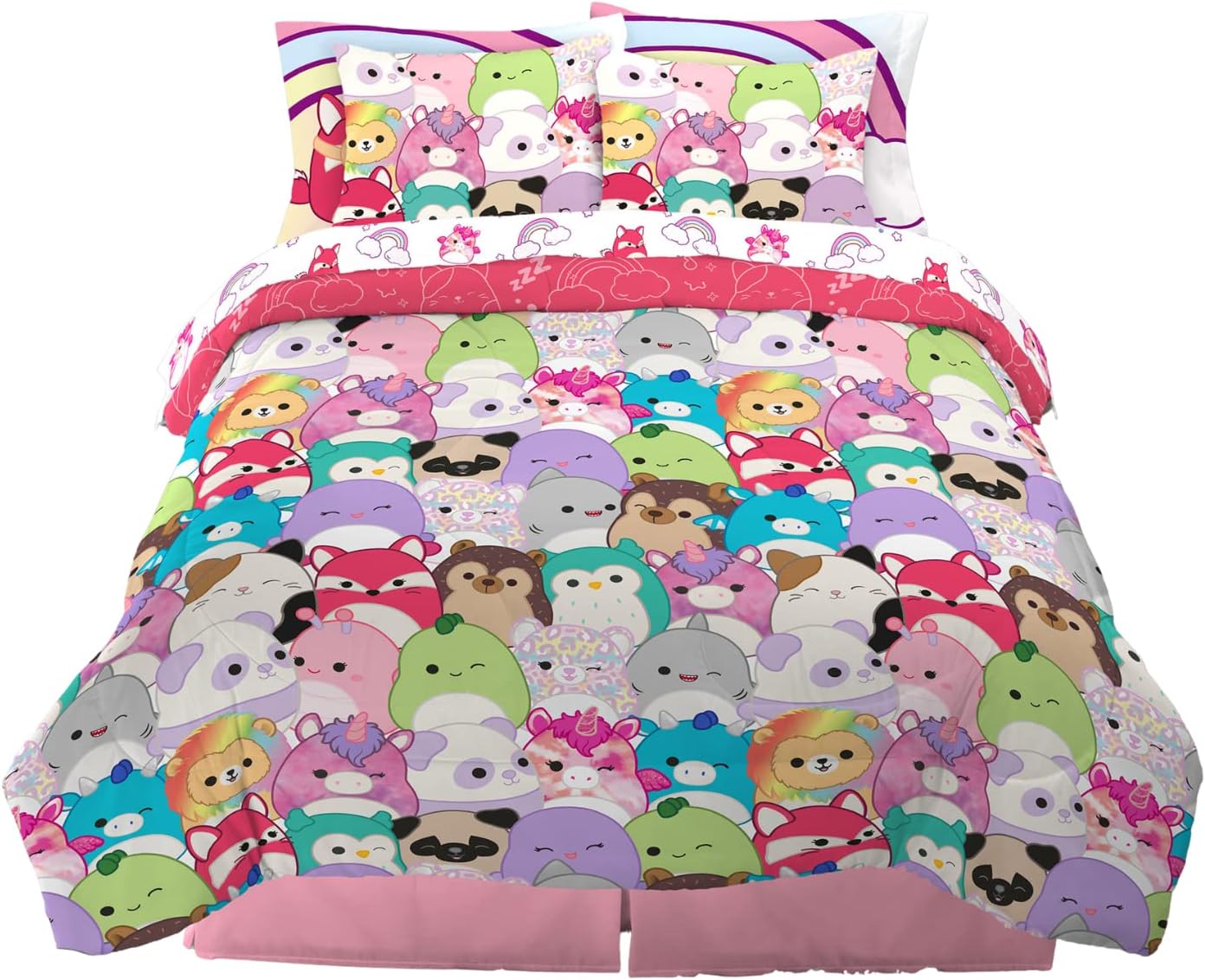 Franco Comforter and Sheet Set with Sham, Microfiber, Squishmallows, 7 Piece Full Size