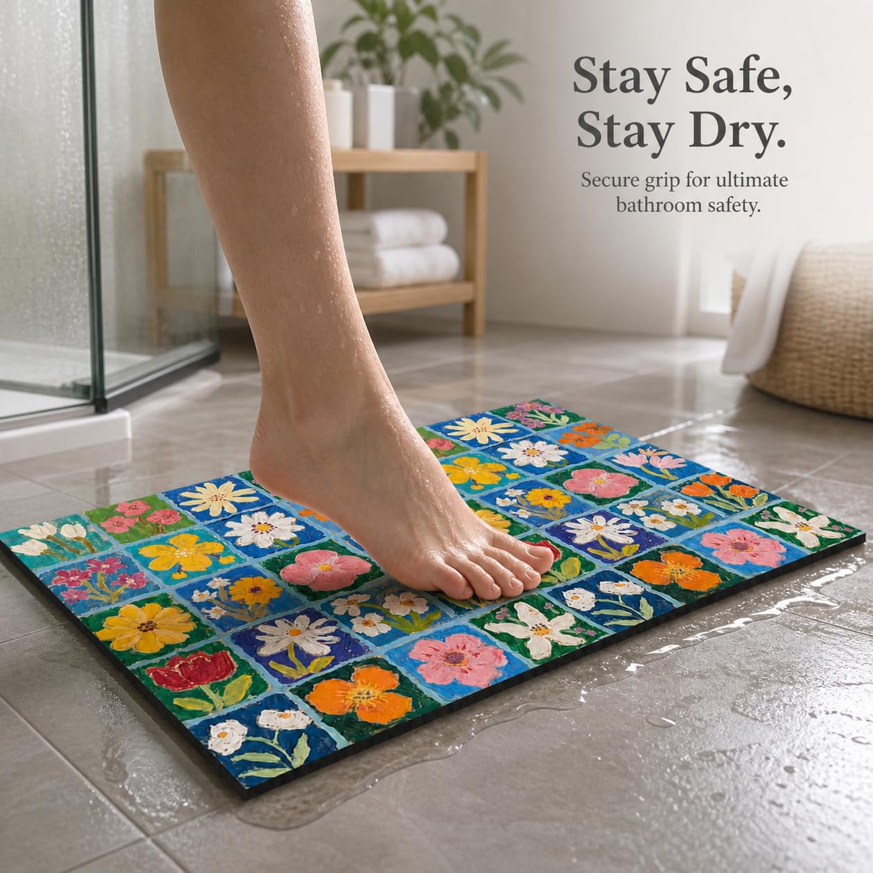 Tappetino da Bagno in atomacea, Fiori B, 80x120cm | Superficie assorbente, Tappetino Bagno Composito, Davanti al lavabo, Per cerca praticità