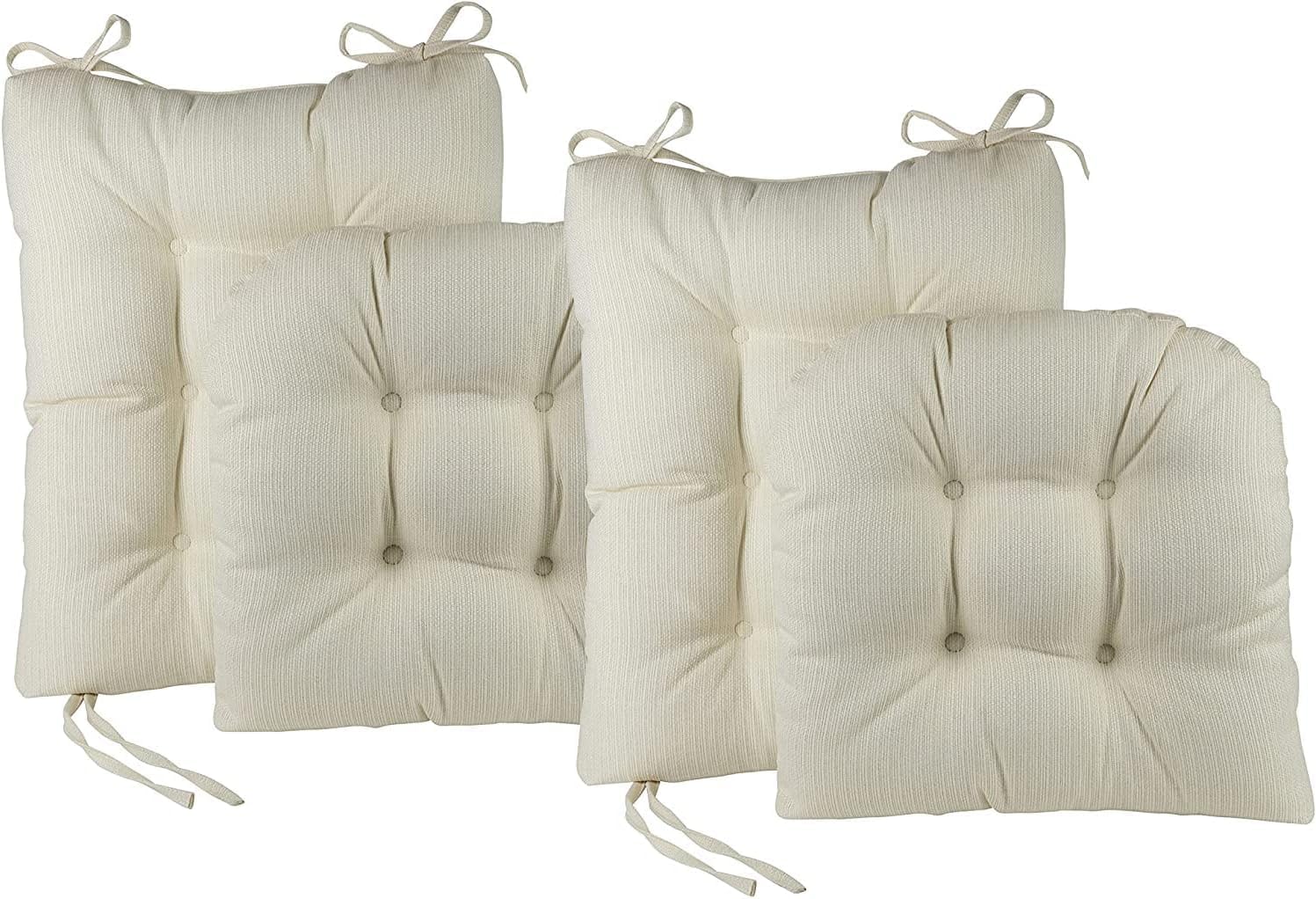 Klear Vu Omega Non-Slip Rocking Chair Cushion Set with Thick Padding and Tufted Design, Includes Seat Pad & Back Pillow with Ties for Living Room Rocker, 17x17 Inches, 4 Piece Set, Ivory