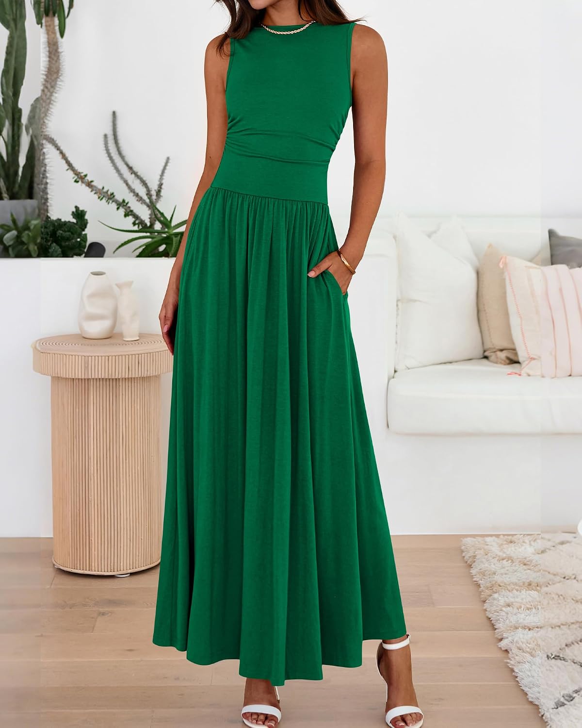 BTFBM Summer Maxi Dresses for Women 2026 Spring Sleeveless Casual Ruched High Waisted Long Sundress Flowy Beach Dress thumbnail
