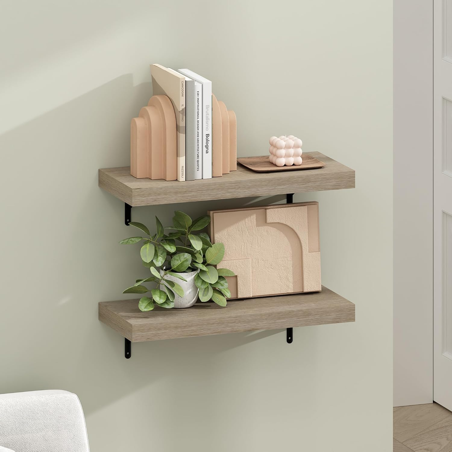 Furinno Tanna Oak Floating Shelves for Wall Set of 2, 22-Inch Wall Shelf, Wall Mounted Shelf, for Bathroom, Home Office, Living Room, Natural Oak