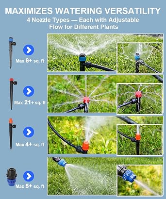 72m Irrigation System Kit For Garden with 40 Nozzles, Watering System | All Quick-Connect, with 12m 1/2 & 60m 1/4 Fast-Lock Tube. For Greenhouse, Raised Garden and Potted Plants