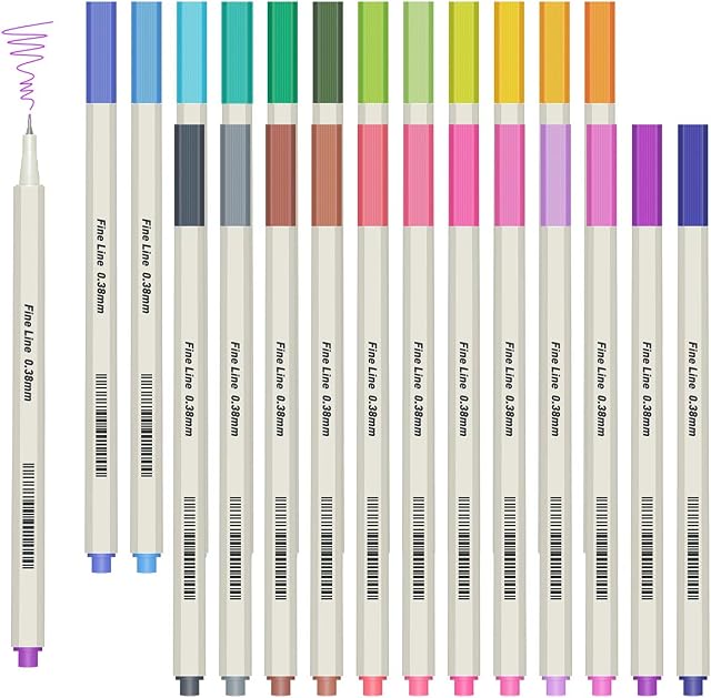 APOGO Fineliner Pens 24 Colour No Bleed Fine Line Pen 0.38mm, Fine Liners for Bullet Journaling Note, Art Supplies, Scribbles, Sketch Writing, Comics and Bible Journaling Supplies