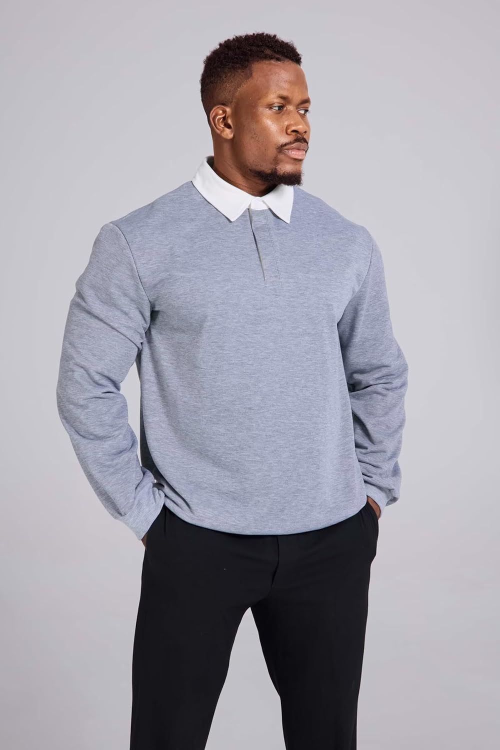 Mens Long Sleeve Polo Shirt Button Down Classic Pullover Sweatshirts for Men Polos with Contrast Collar - Image 7