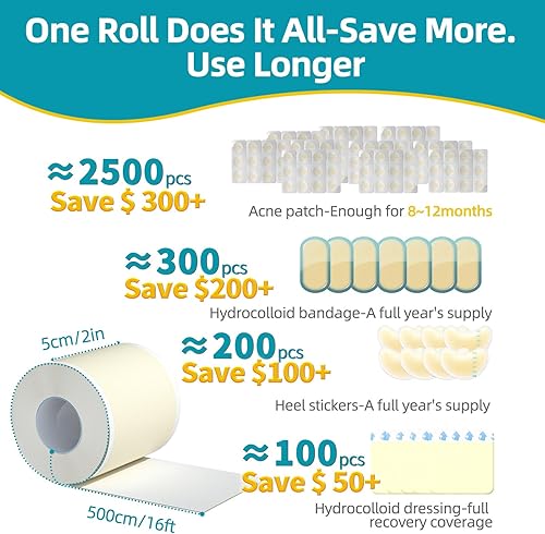 Miniatura 5 de Dimora Rollo hidrocoloide de grado médico (2 pulgadas x 16 pies), vendajes hidrocoloides altamente absorbentes para el cuidado de heridas,