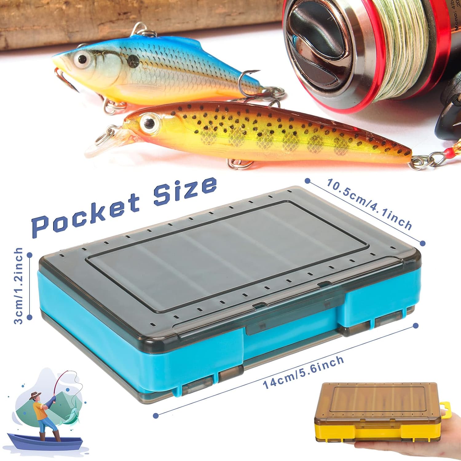 6 Pcs Double Sided Fishing Lure Box 12 Compartments Tackle Box Organizers Plastic Waterproof Storage Case Container Visible Tackle Storage Trays for Bait Squid Jig Minnows Hooks