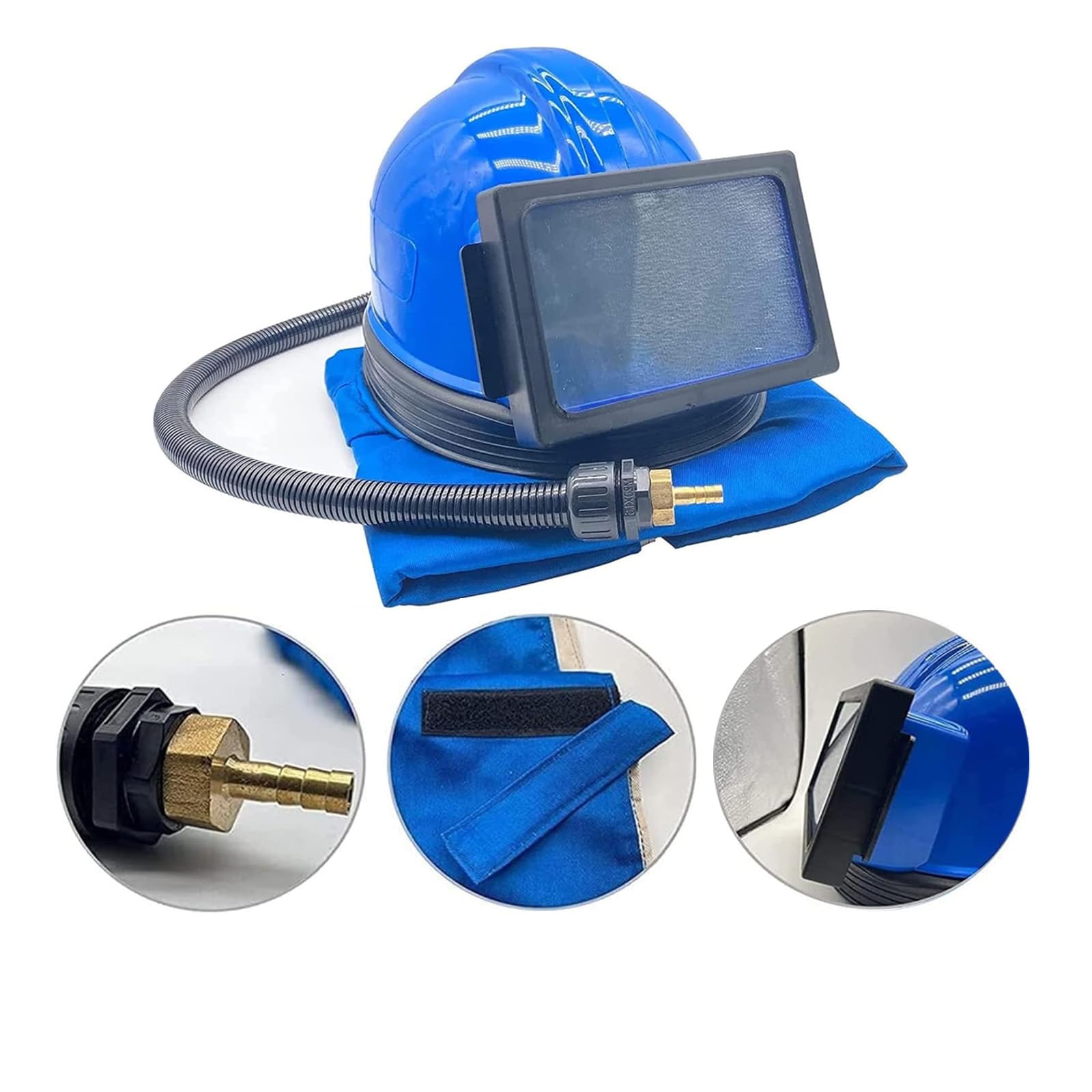 Casco per Sabbiatura Fornitura d'Aria Casco per Sabbiatura con Protezione per Le Spalle Casco per Sabbiatura Copertura Protettiva per Sabbiatura Deflettore Quadrato,Blue