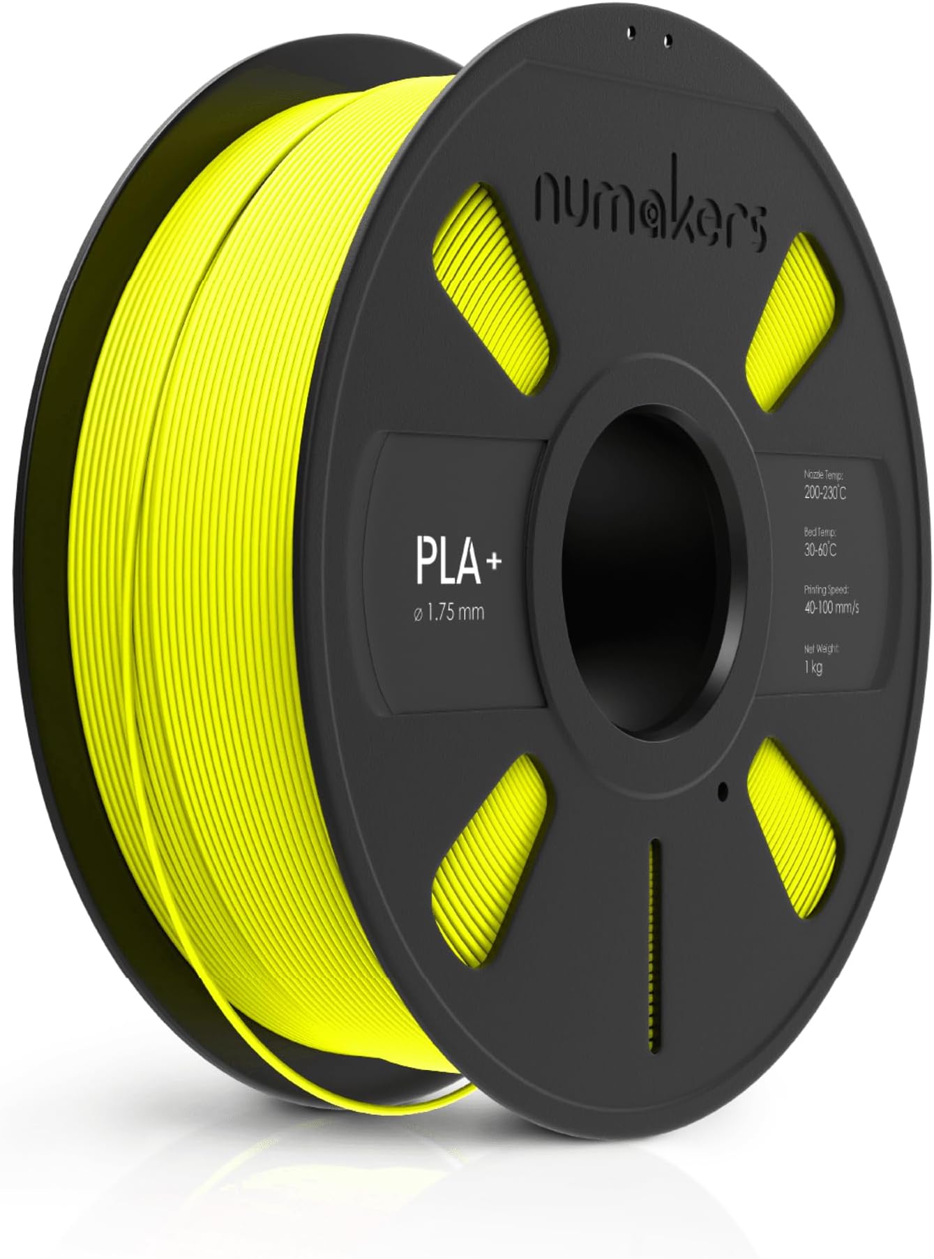 NUMAKERS PLA+ 3D Printer Filament, 1.75mm, Dimensional Accuracy +/- 0.03 mm, 1 kg Spool (2.2 lbs), Compatible with Most FDM Printers (Fluorescent Yellow)