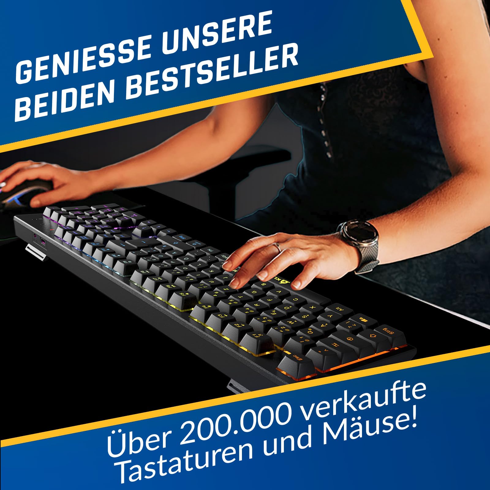 KLIM Blaze & Chroma - Set tastiera senza fili QWERTZ piatto, ergonomico, tastiera per mouse per PC, batteria integrata e durevole