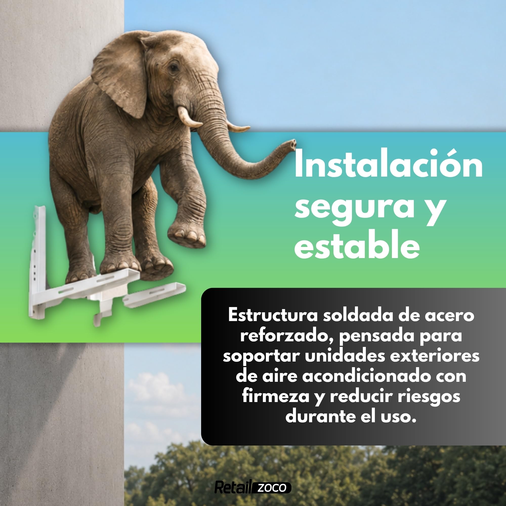 Soportes Unidad Exterior Aire Acondicionado, Soporte pared maquina de aire estructura soldada, Tamaño Alto 500 x Largo 450 x Ancho 60mm, Incluye pack 4 unidades Silentblock A-35 antivibradores
