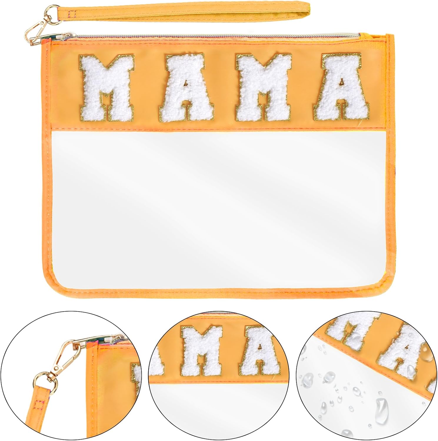 Chenille Letter Bag, Nylon Clear Cosmetic Bag with Zipper, Makeup Travel Pouch for Women Girls Gift (Yellow-MAMA) - Image 2