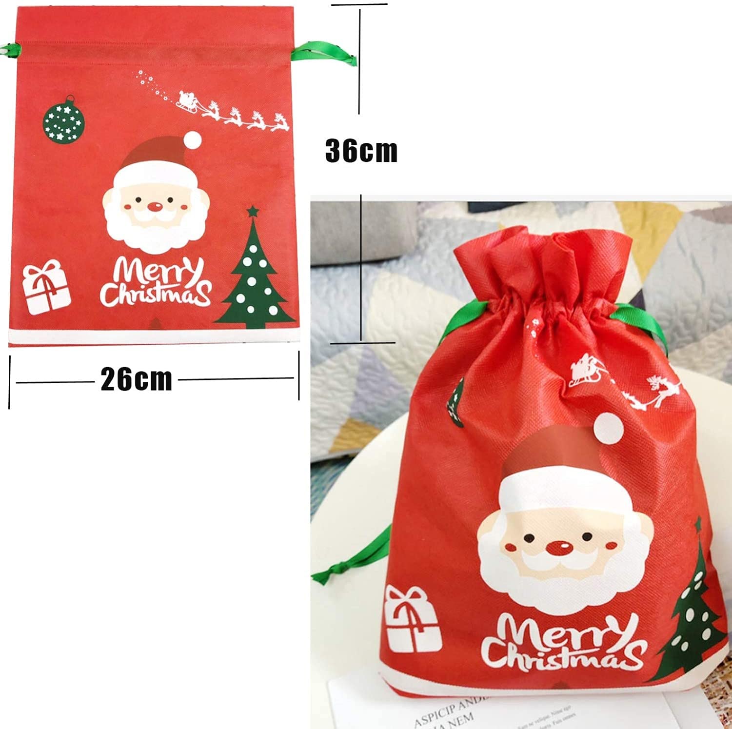 46 PIÈCES ENSEMBLE De Sacs-Cadeaux à Cordon De Noël 10 Modèles 2 Tailles Sacs EUR 35,04 - FR