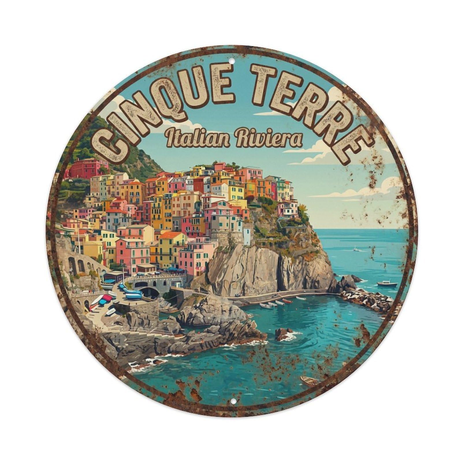 Vintage Travel Cinque Terre Italy Souvenir Metal Tin Sign
