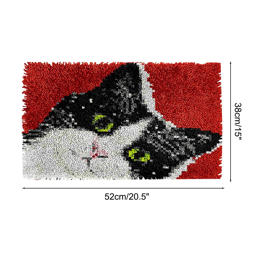 MiOYOOW Kit Tappeto con Uncinetto, Set di Tappeti con Motivi di Gatti con Gancio, Decorazioni per Casa Regalo Ricamo a Motivo Prestampato di Gatto
